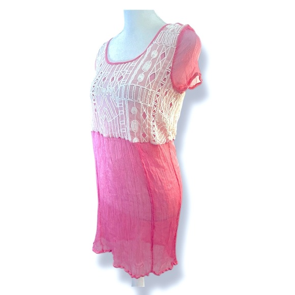 FREE PEOPLE💗Sheer pink ivory embroidered short sleeve tunic or dress XS - Picture 5 of 16